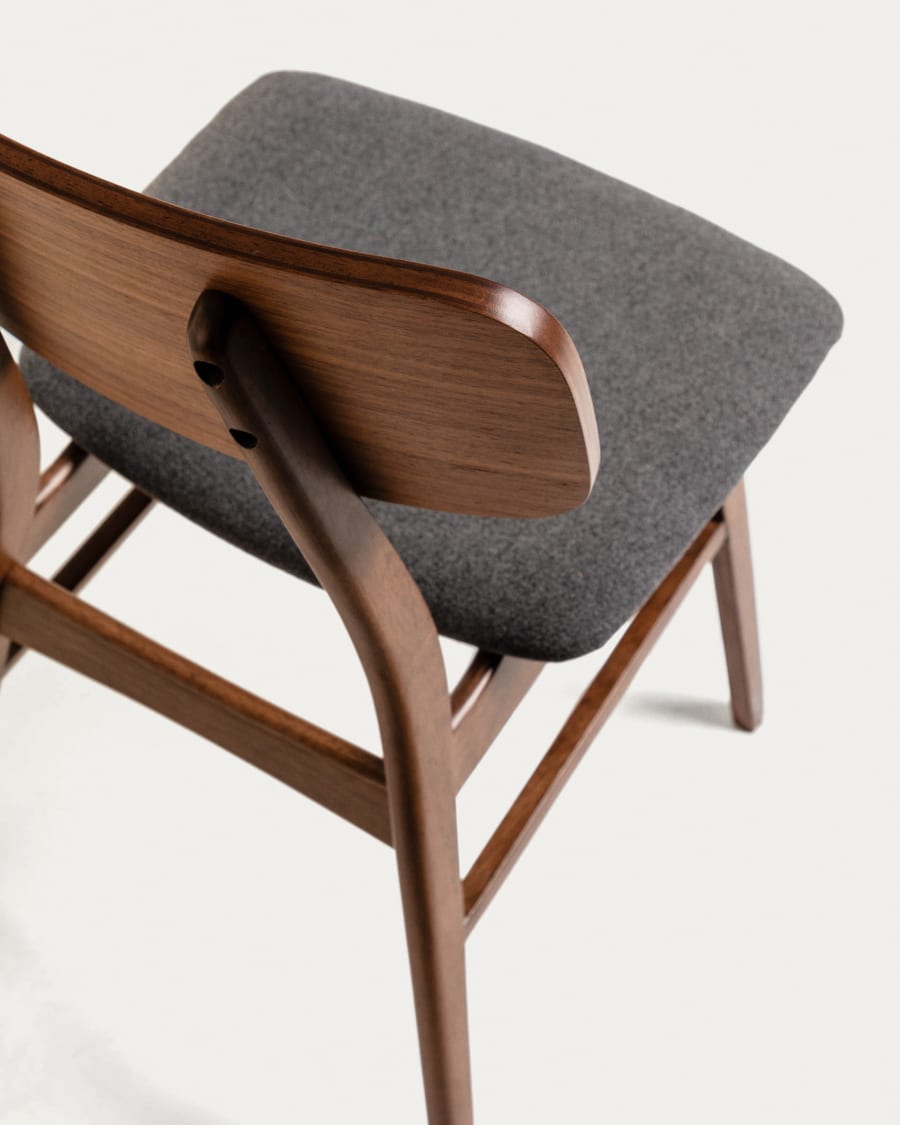Selia chair in walnut veneer, solid rubber wood and dark grey upholstery