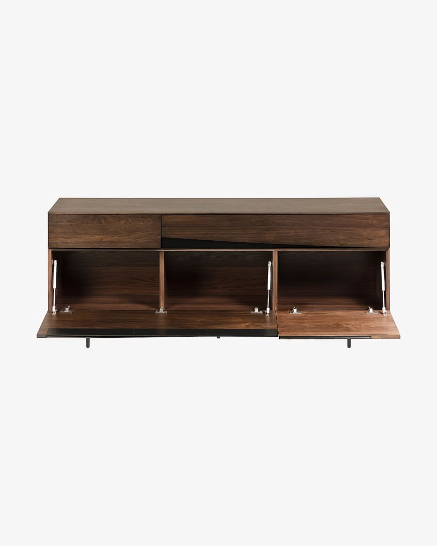 Cutt American walnut veneer sideboard w/ 2 doors, 2 drawers & black steel, 180 x 73 cm