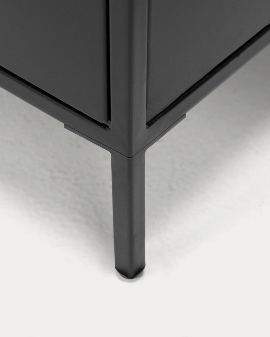 Shantay metal TV stand in a painted black finish with 1 door and drawer, 150 x 50 cm