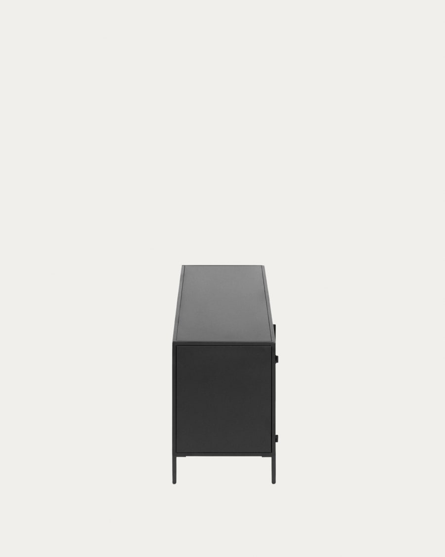 Shantay metal TV stand in a painted black finish with 1 door and drawer, 150 x 50 cm