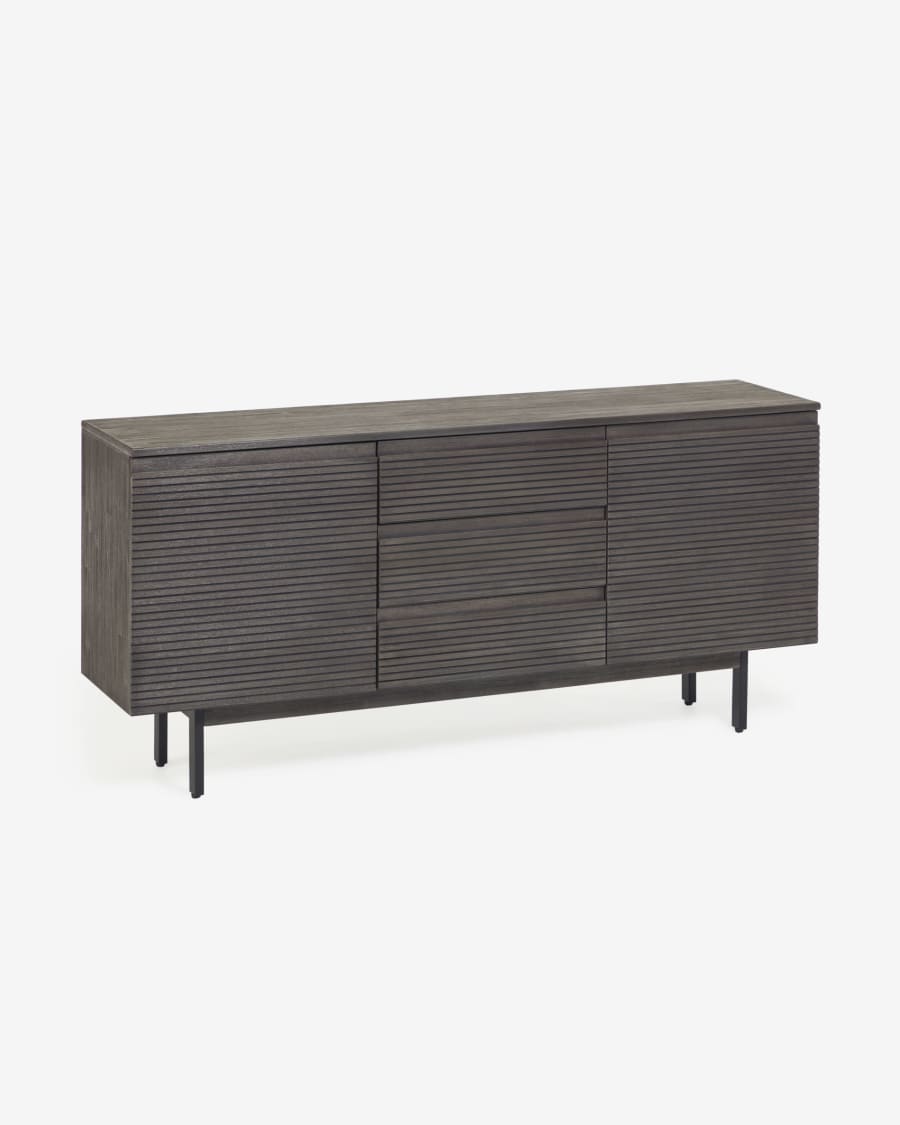 Indiann solid acacia wood & black metal sideboard with 2 doors & 3 drawers, 160 x 75 cm