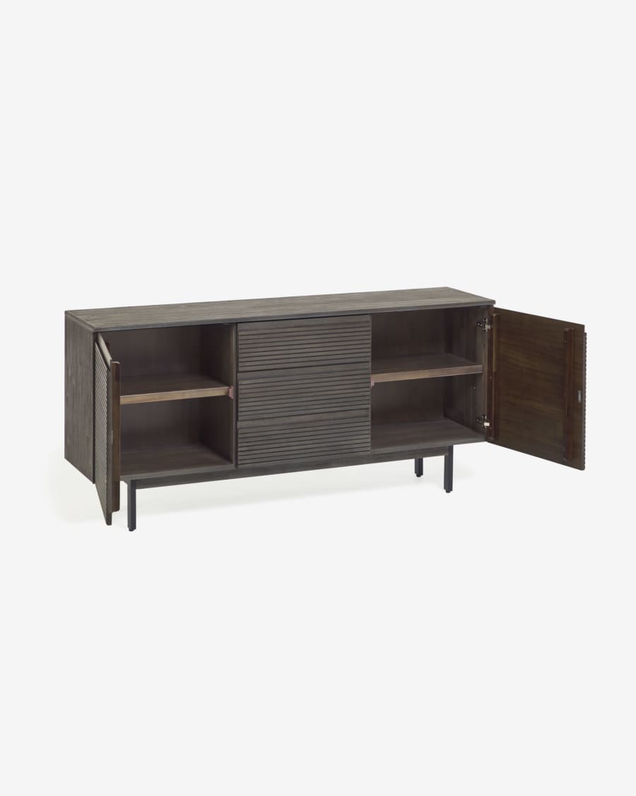 Indiann solid acacia wood & black metal sideboard with 2 doors & 3 drawers, 160 x 75 cm
