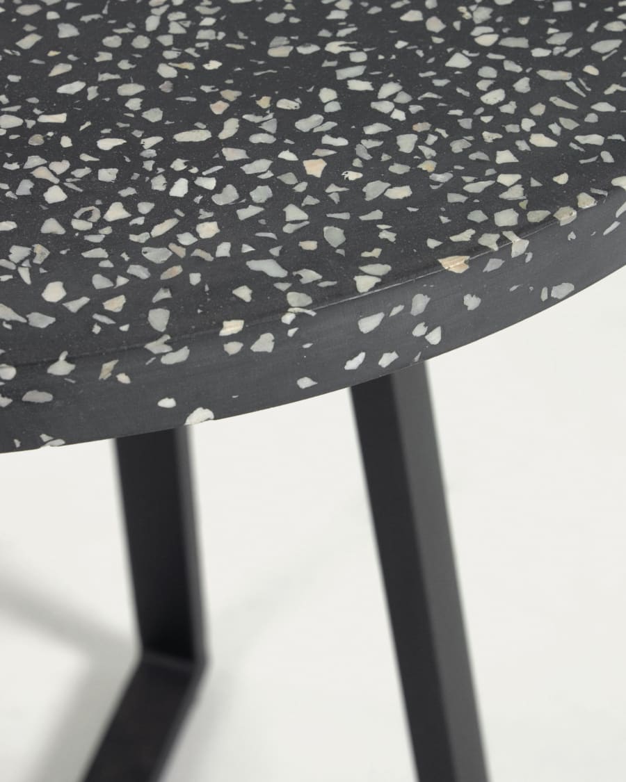 Tella round terrazzo table in black with steel legs, Ø 70 cm