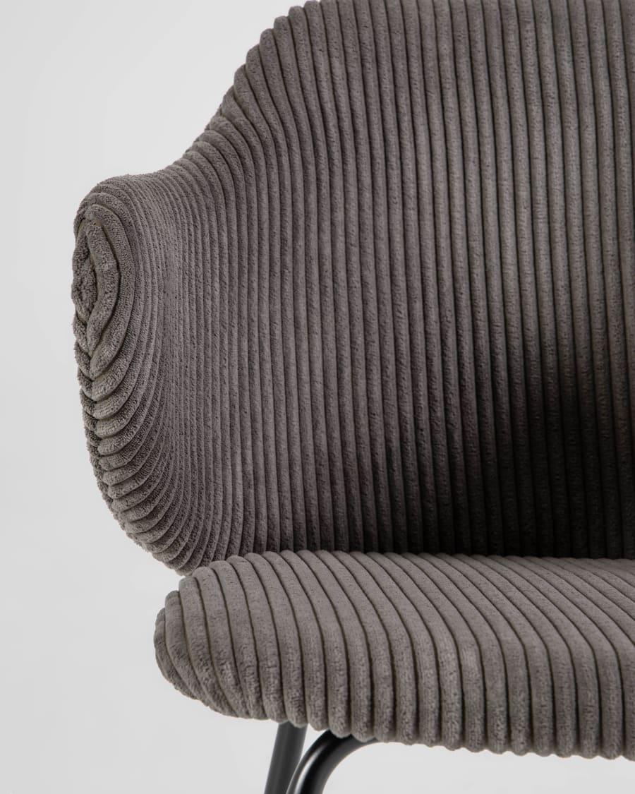 Suanne chair in grey wide seam corduroy with steel legs with black finish