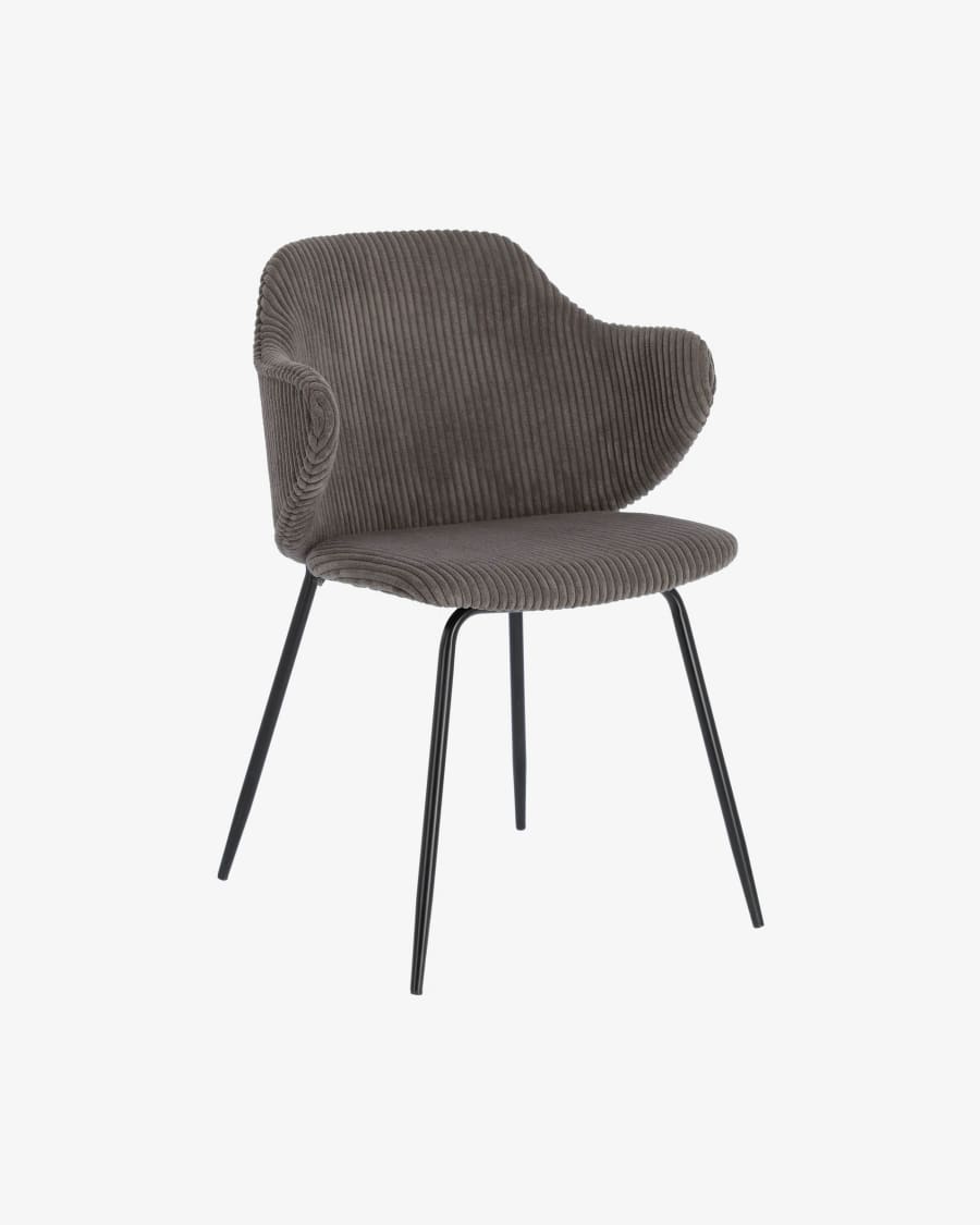 Suanne chair in grey wide seam corduroy with steel legs with black finish