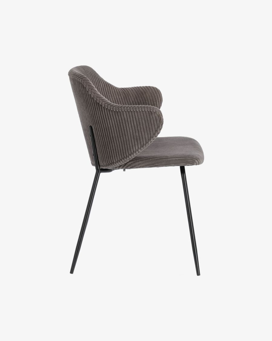 Suanne chair in grey wide seam corduroy with steel legs with black finish