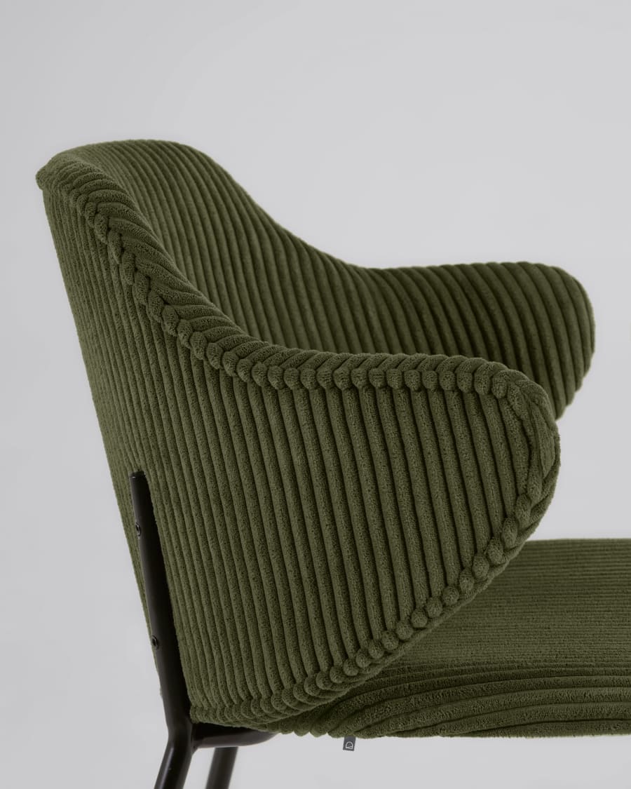 Suanne chair in dark green wide seam corduroy with steel legs with black finish