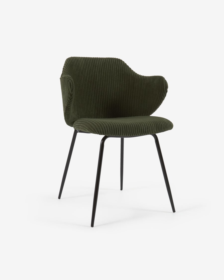 Suanne chair in dark green wide seam corduroy with steel legs with black finish