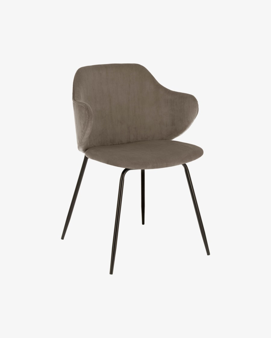 Suanne chair in dark grey corduroy with steel legs with black finish