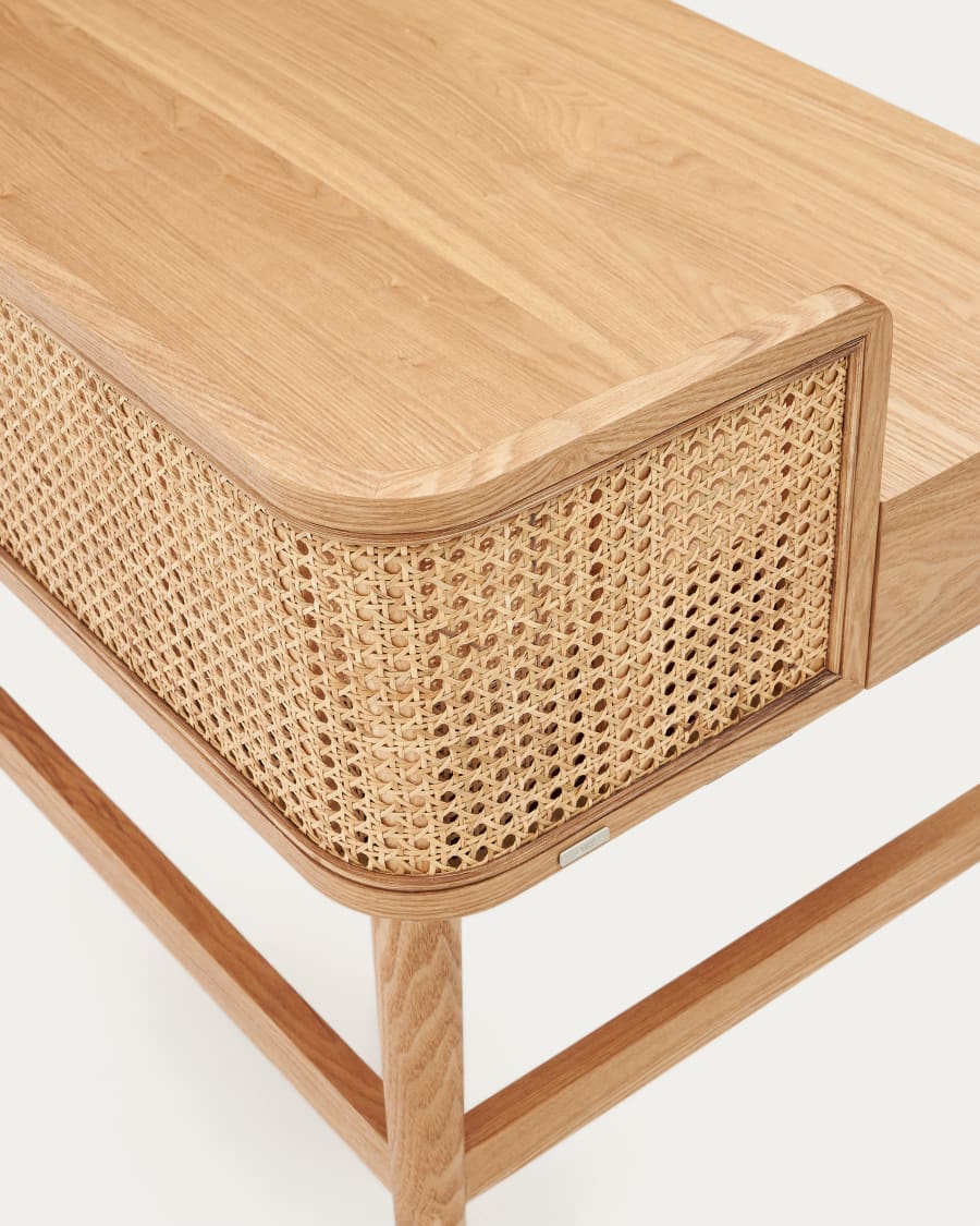 Araxi table in veneer, solid ash wood and rattan 105 x 62 cm