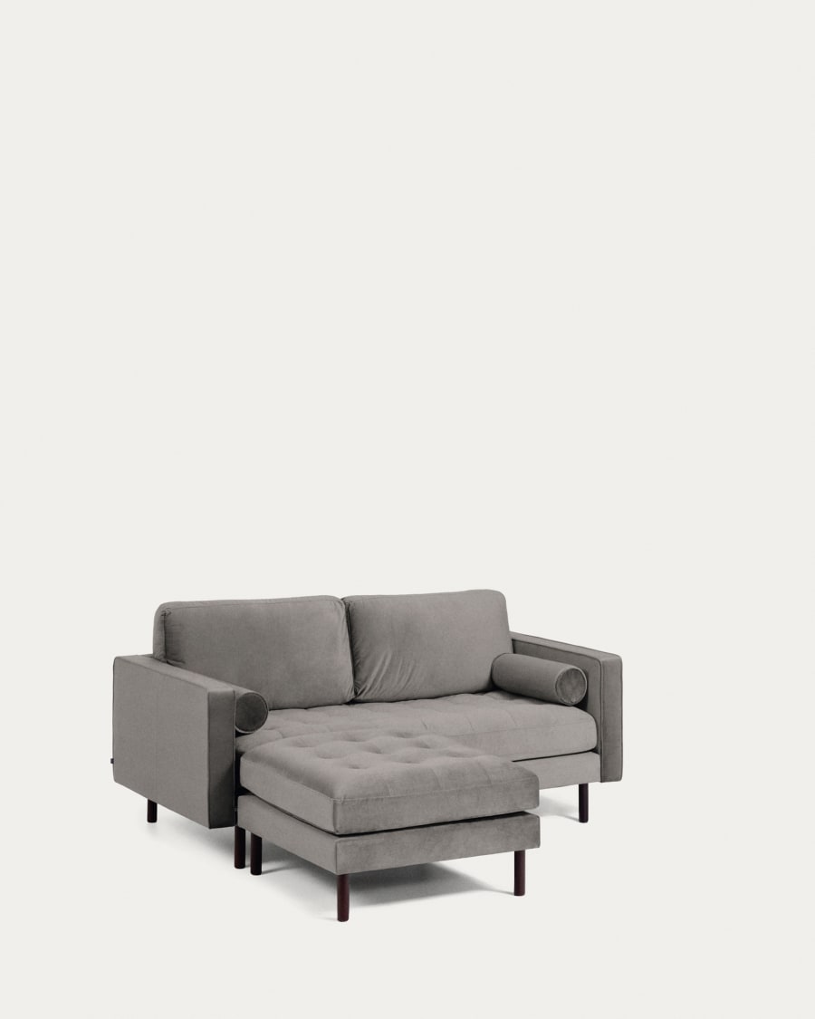 Debra 2 seater sofa with footrest in grey velvet, 182 cm