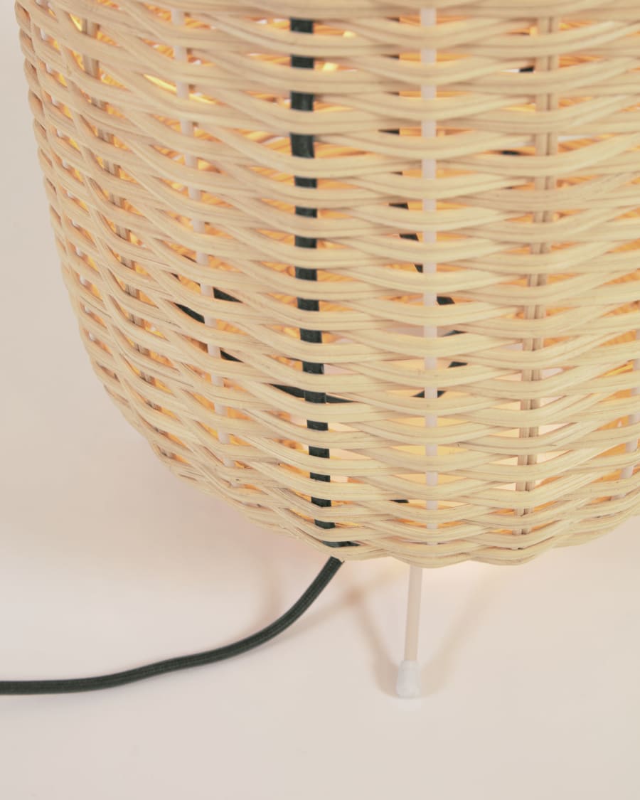 Large Lumisa floor lamp in rattan with natural finish and green cord