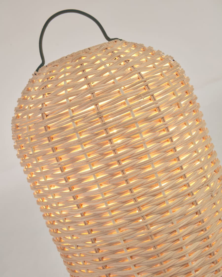 Large Lumisa floor lamp in rattan with natural finish and green cord