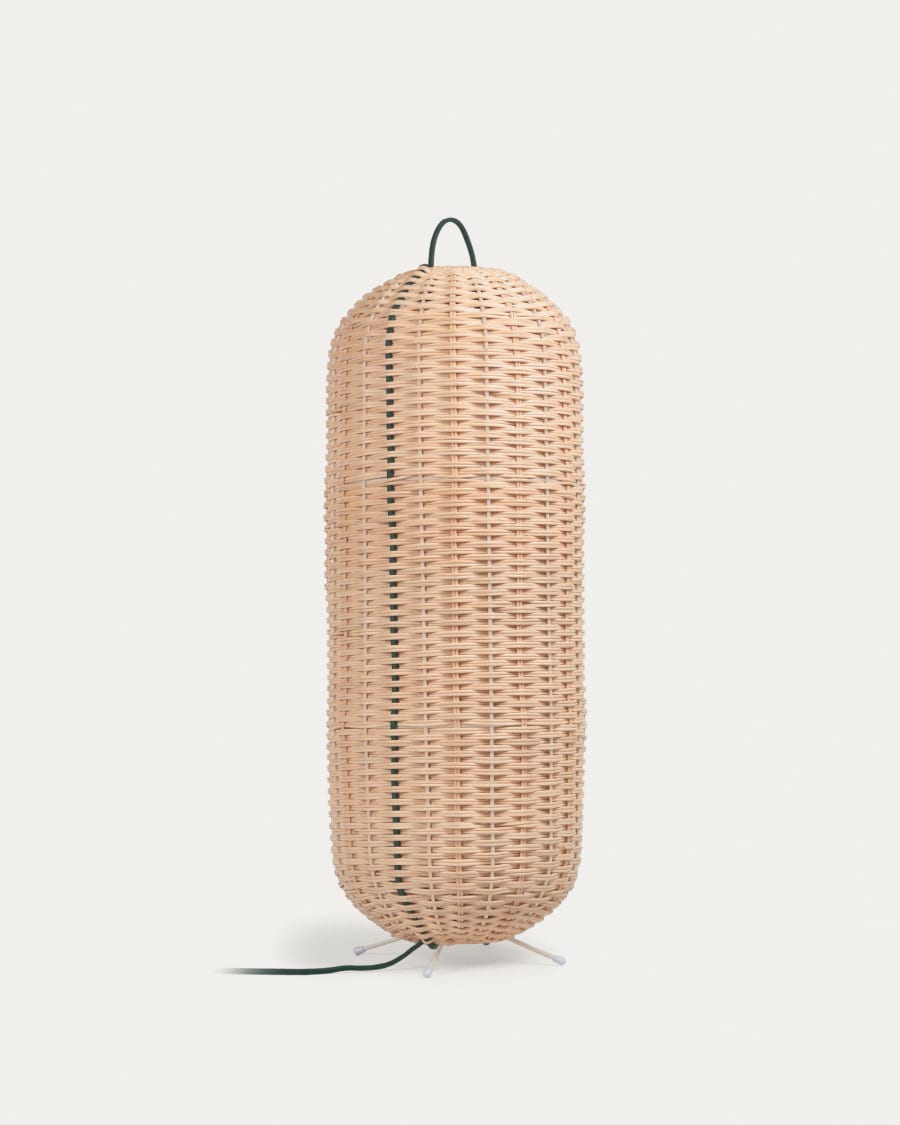Large Lumisa floor lamp in rattan with natural finish and green cord UK adapter