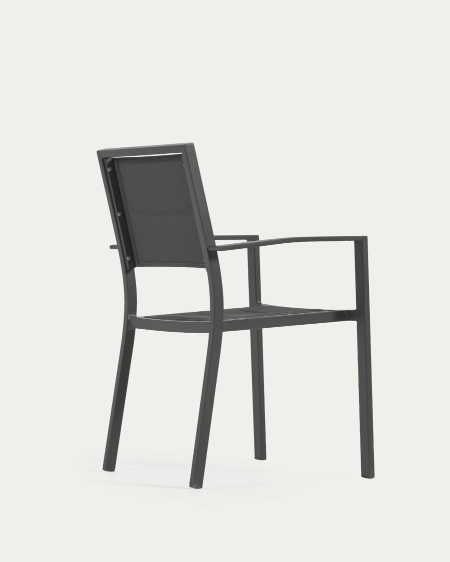 Sirley stackable outdoor chair in black aluminium and texteline