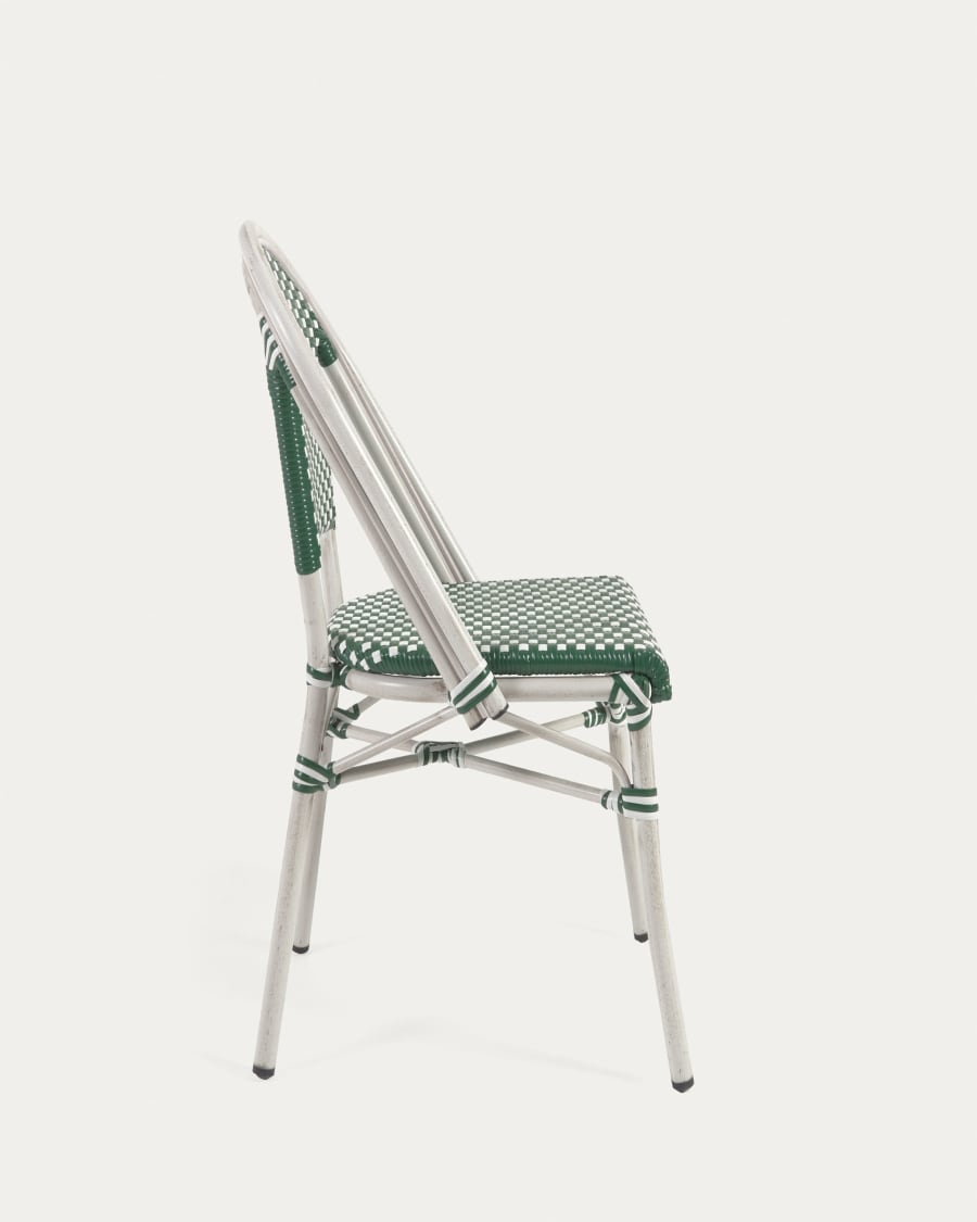 Marilyn stackable outdoor bistro chair in aluminium and synthetic rattan, green & white