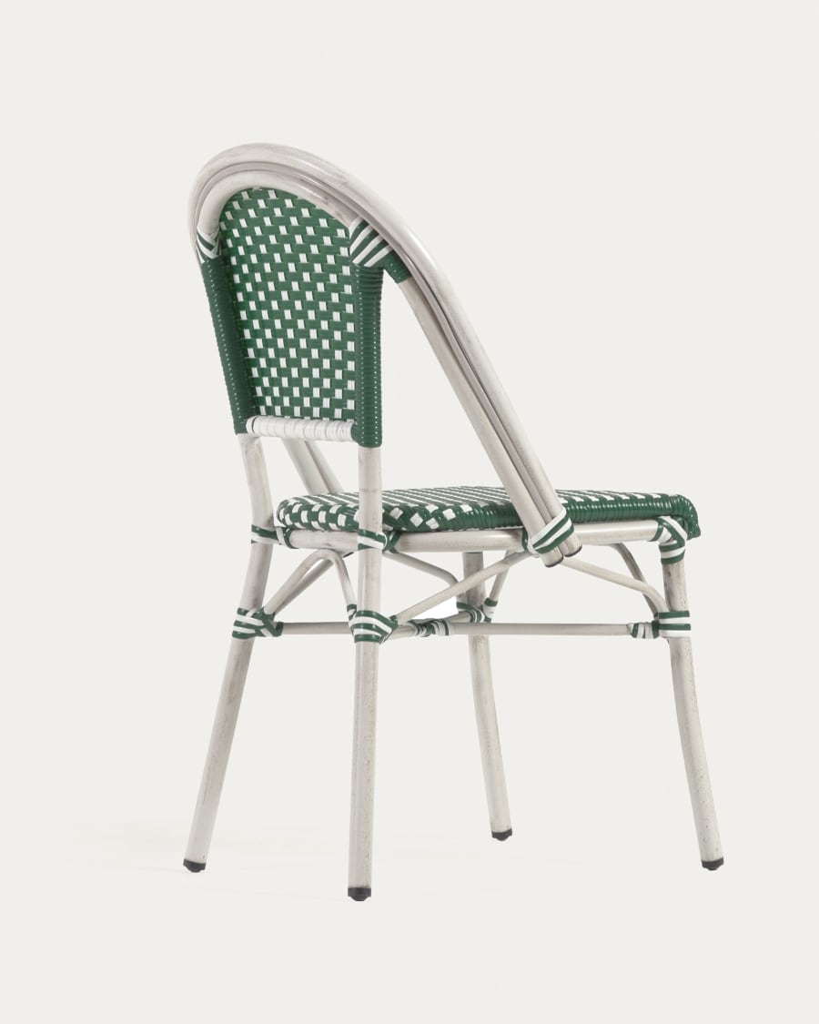 Marilyn stackable outdoor bistro chair in aluminium and synthetic rattan, green & white