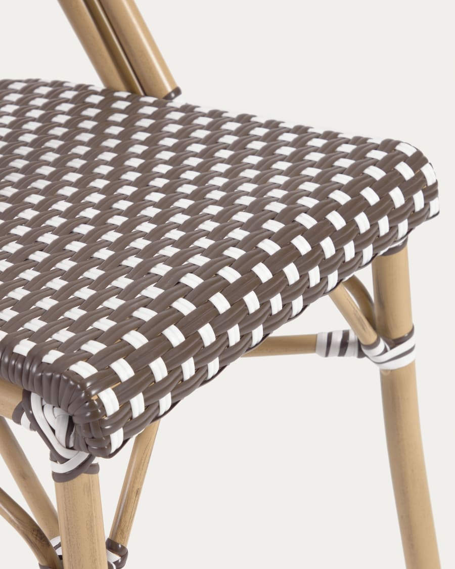 Marilyn stackable outdoor bistro chair in aluminium and synthetic rattan, brown & white