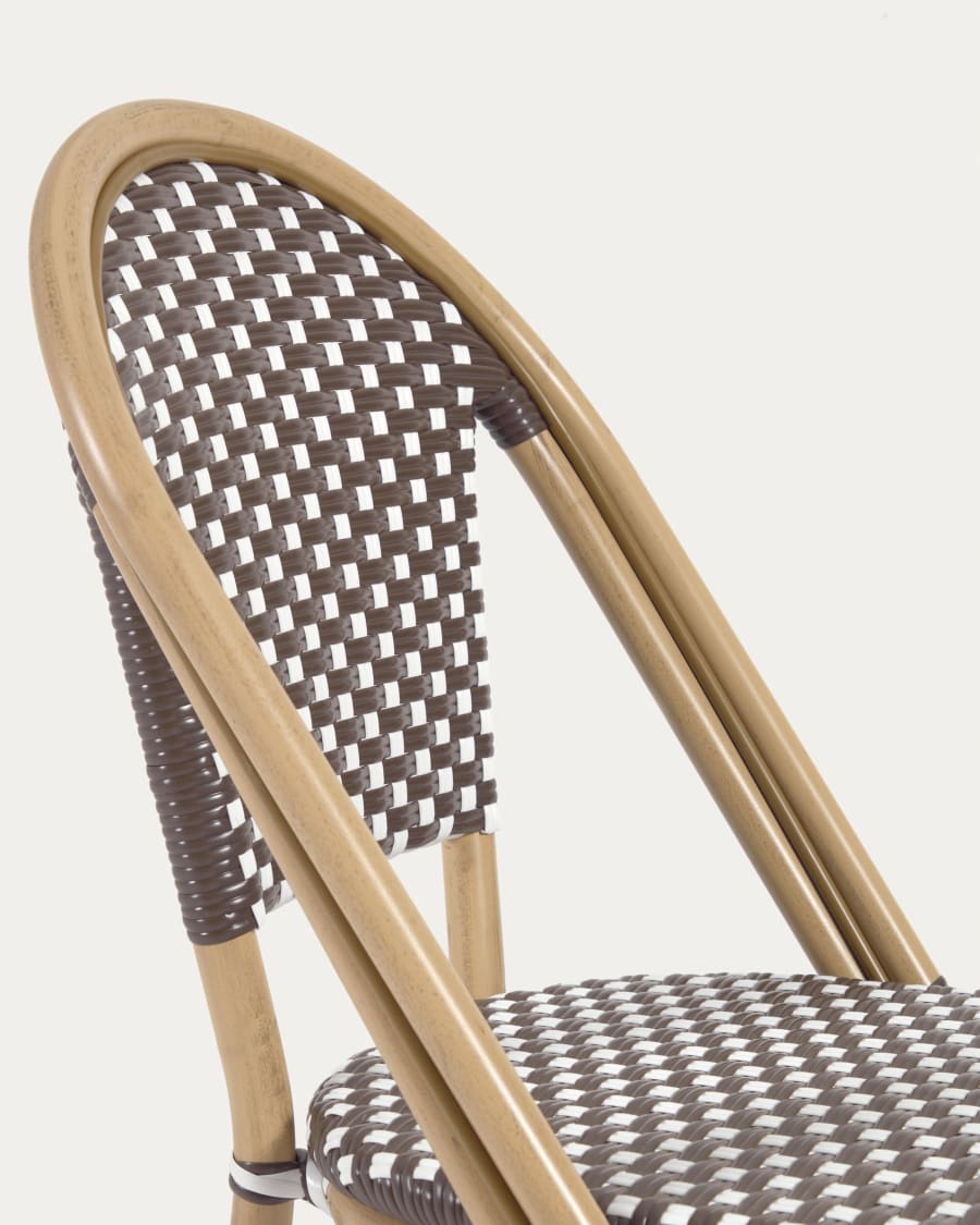 Marilyn stackable outdoor bistro chair in aluminium and synthetic rattan, brown & white