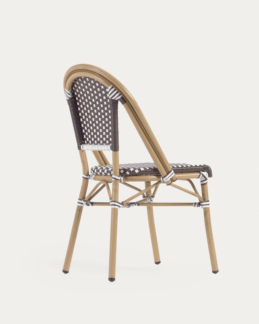 Marilyn stackable outdoor bistro chair in aluminium and synthetic rattan, brown & white