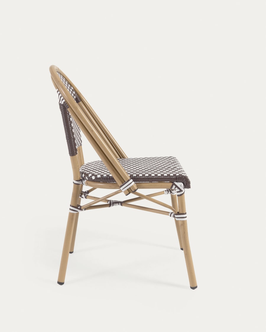 Marilyn stackable outdoor bistro chair in aluminium and synthetic rattan, brown & white