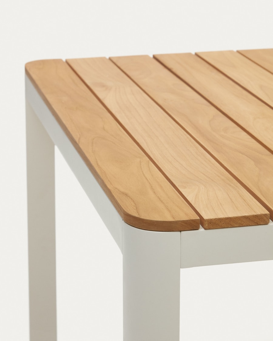 Bona aluminium and solid teak table, 100% outdoor suitable with white finish, 200 x 100 cm