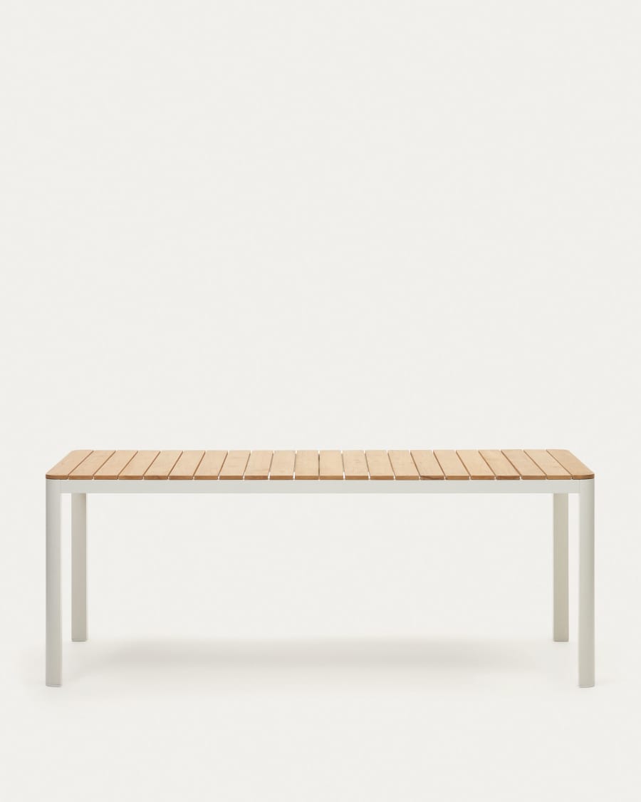 Bona aluminium and solid teak table, 100% outdoor suitable with white finish, 200 x 100 cm
