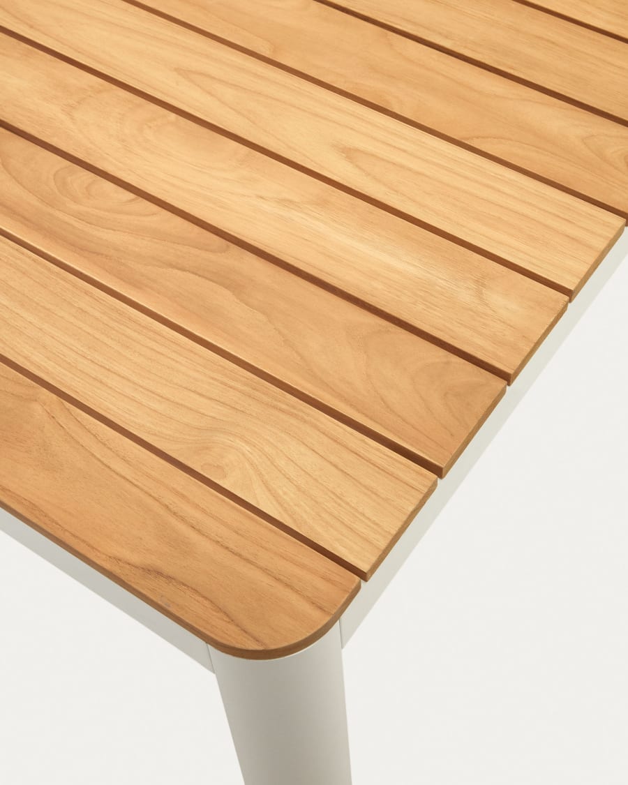 Bona aluminium and solid teak table, 100% outdoor suitable with white finish, 160 x 90 cm