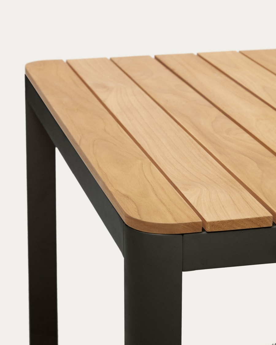 Bona aluminium and solid teak table, 100% outdoor suitable with black finish, 200 x 100 cm