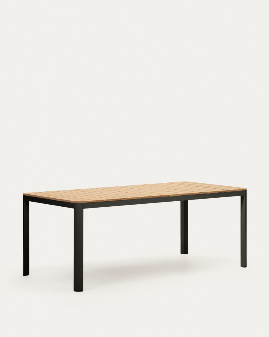 Bona aluminium and solid teak table, 100% outdoor suitable with black finish, 200 x 100 cm
