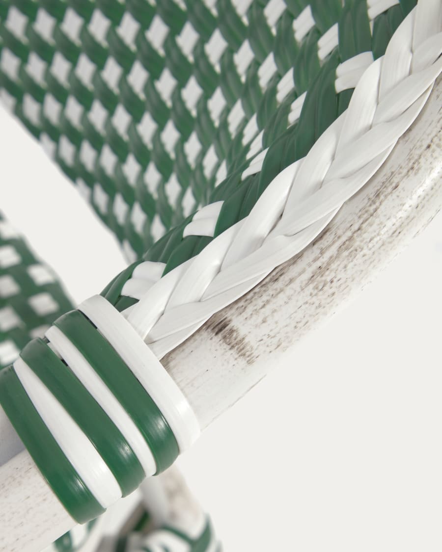 Marilyn stackable outdoor bistro chair with arms in aluminium and synthetic rattan, green & white