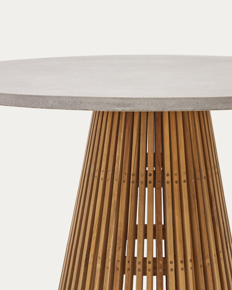 Alcaufar round outdoor table made of solid teak wood and grey cement Ø 120 cm