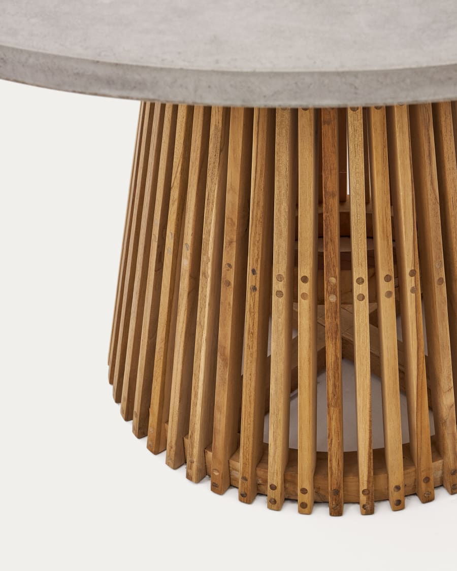 Alcaufar round outdoor table made of solid teak wood and grey cement Ø 120 cm
