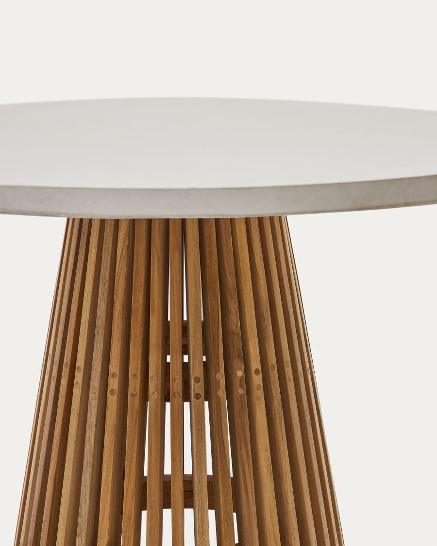 Alcaufar round outdoor table made of solid teak wood and grey cement Ø 90 cm