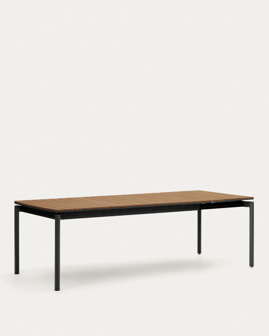 Canyelles extendable outdoor table, plastic lumber & matte black aluminium, 180(240) x 100 cm