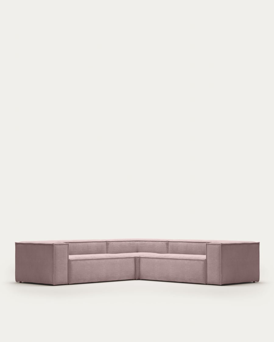 Blok 4 seater corner sofa in pink corduroy, 290 x 290 cm
