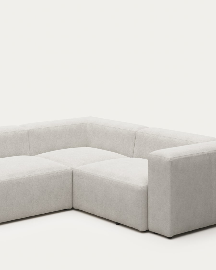 Blok 3 seater corner sofa in white fleece, 290 x 230 cm / 230 x 320 cm FR