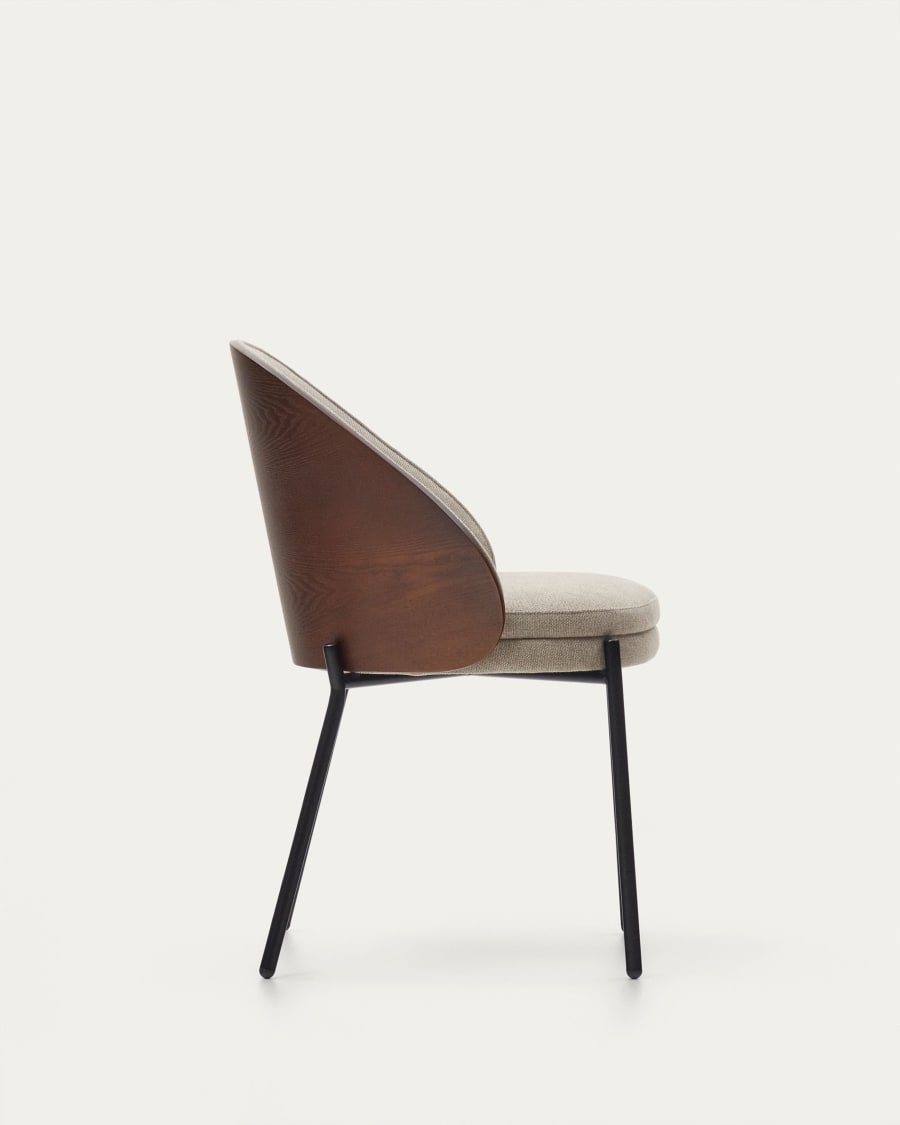 Eamy chair light brown chenille and ash wood veneer with a wenge finish and black metal