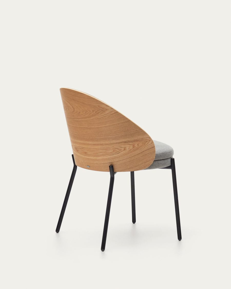 Eamy chair light grey chenille and ash wood veneer with a natural finish and black metal