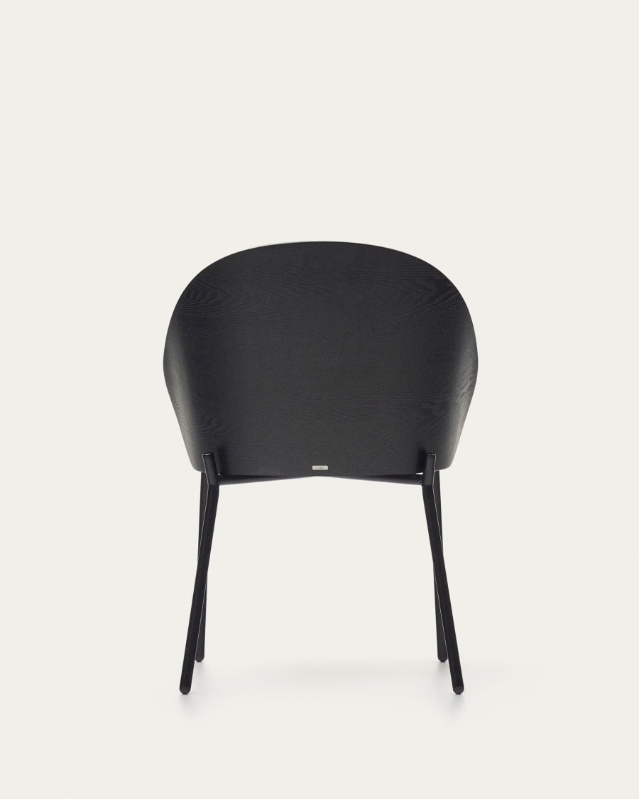 Eamy chair light grey chenilla and ash wood veneer with a black finish and black metal