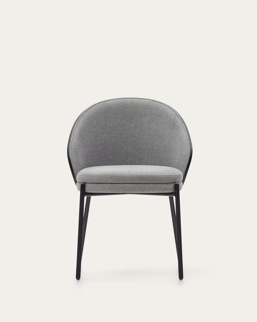 Eamy chair light grey chenilla and ash wood veneer with a black finish and black metal
