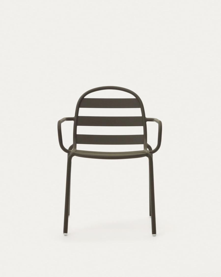 Joncols stackable outdoor aluminium chair with a powder coated green finish