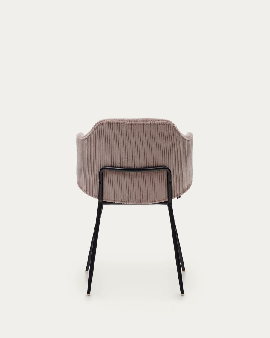 Yunia chair in wide seam pink corduroy with steel legs in a painted black finish