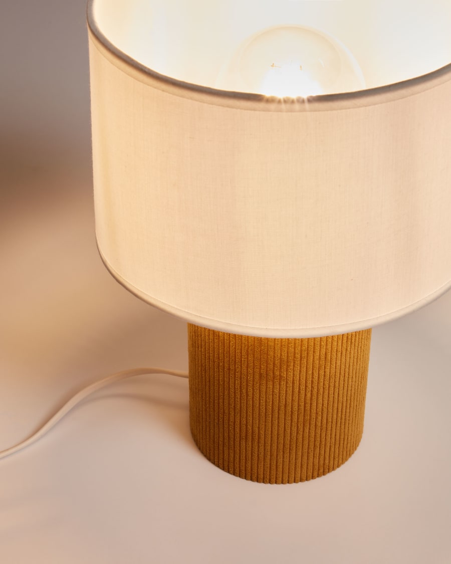 Tischlampe Bianella aus Cord in Senfgelb