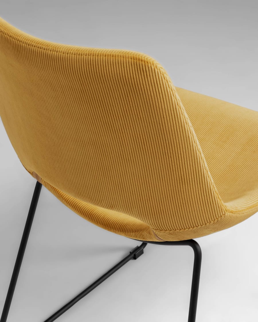 Zahara mustard corduroy chair with steel legs with black finish