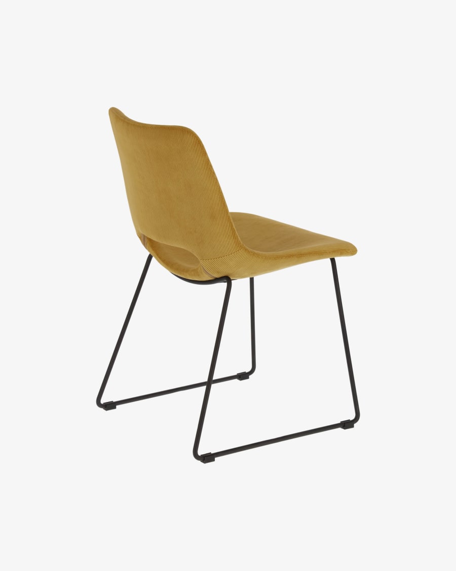 Zahara mustard corduroy chair with steel legs with black finish