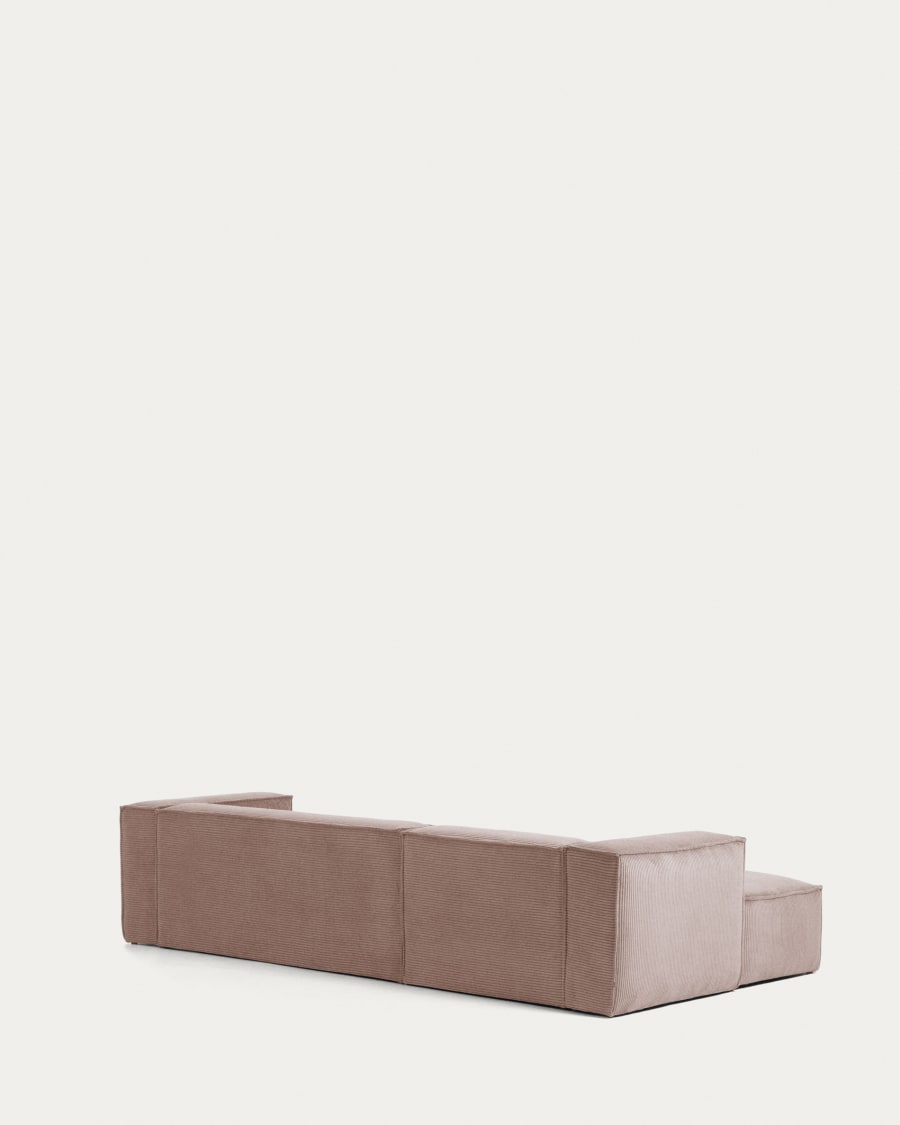 Blok 3 seater sofa with left side chaise longue in pink wide seam corduroy, 300 cm
