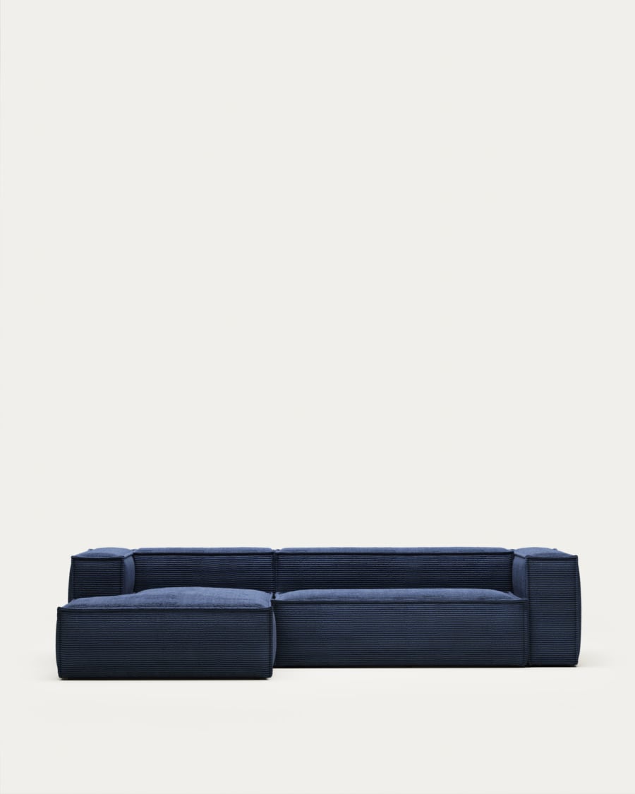 Blok 3 seater sofa with left side chaise longue in blue corduroy, 300 cm FSC Mix Credit FR