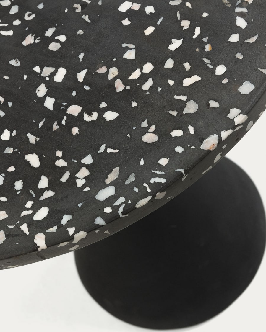 Delano black terrazzo side table with steel legs in a black finish, Ø 40 cm
