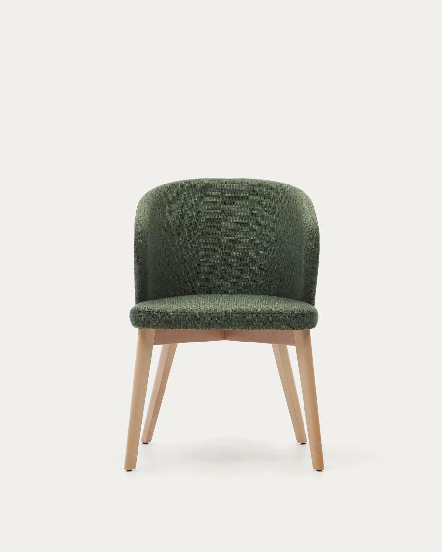 Darice chair in green chenille and solid beech wood in a natural finish FSC 100%